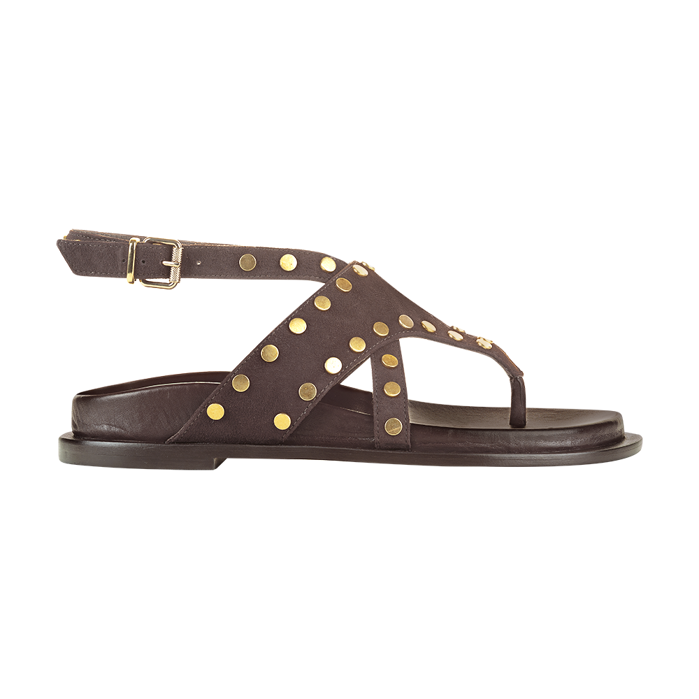Detalhe couro e studs metálicos — Papete Aurora